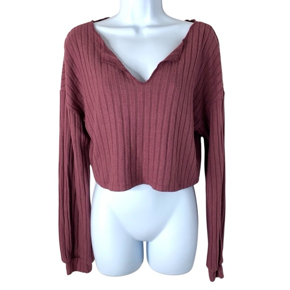 Ardene Women’s Top Long Sleeve Cropped Ribbed Knit Mauve Purple Size Large - Picture 2 of 12